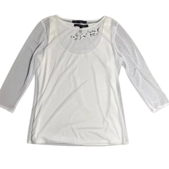 White House Black Market White Embellished Blouse 2pc – NWT Size Medium - Picture 3 of 3